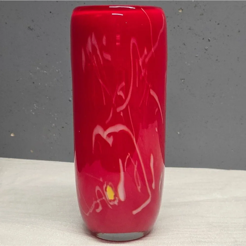 Eastern Hand Blown Murano Style Red Glass Abstract Art Vase